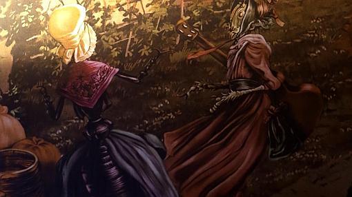 Detalle de la imagen que se ha recreado en el vano del tapiz perdido, para la que se ha escogido la fábula de la cigarra y la hormiga