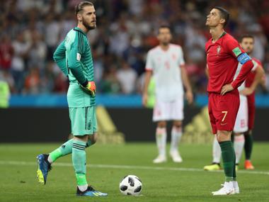 David de Gea ante el penalti de Cristiano Ronaldo en el primer partido de su grupo en el Mundial