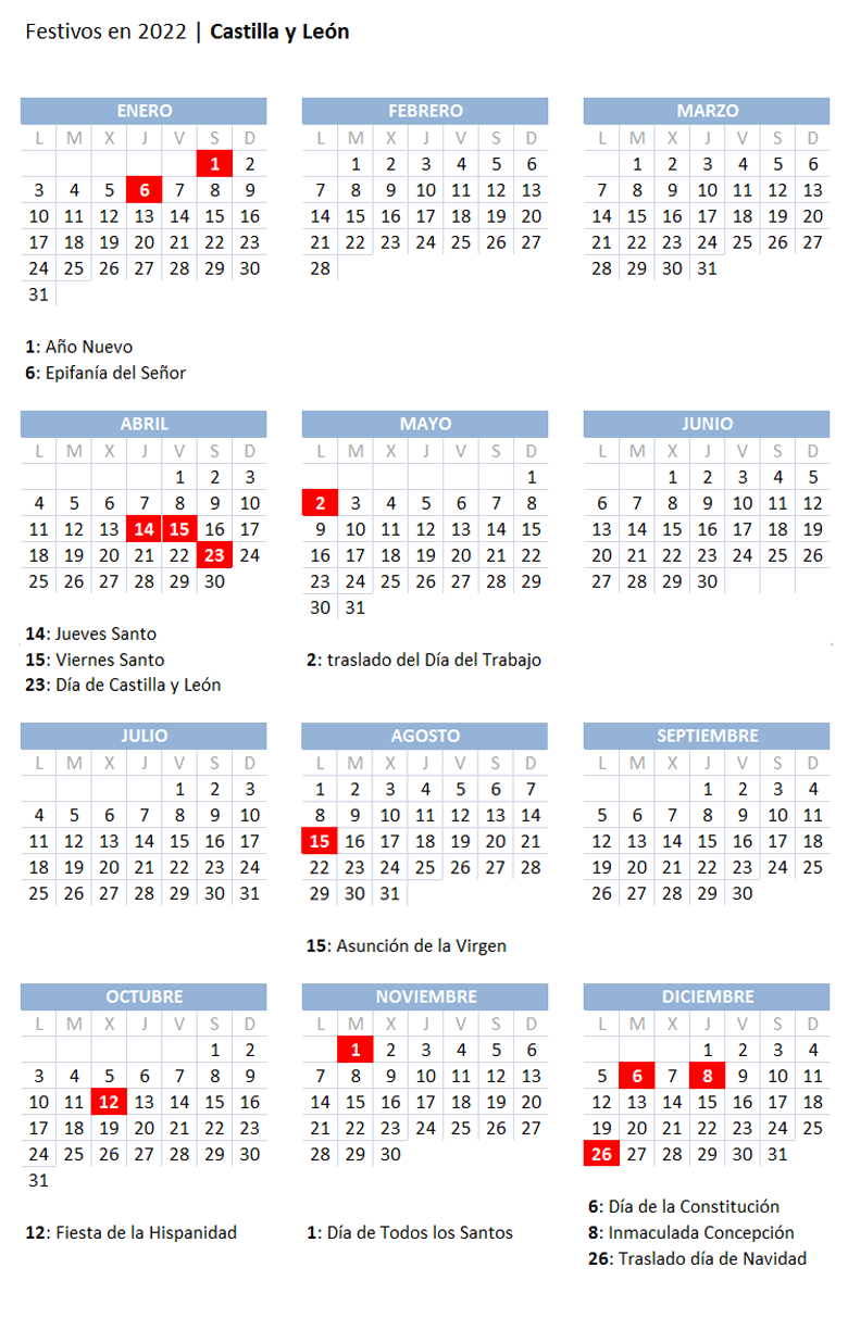 Calendario laboral 2022 en Castilla y León estos días serán festivos y