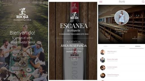 Distintas pantallas de la app Riojawine