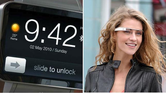 A la izquierda, uno de los posibles diseños del iWatch y, a la derecha, las Google Glass