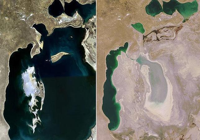 Vistas satelitales del mar de Aral en 1989 y en 2008