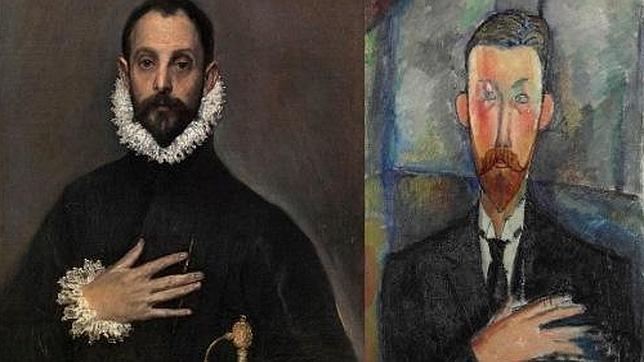 El Greco (El caballero de la mano en el pecho) reflejado en Modigliani, a la derecha