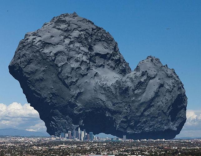 El cometa 67P/Churyumov-Gerasimenko, comparado con la ciudad de Los Ángeles