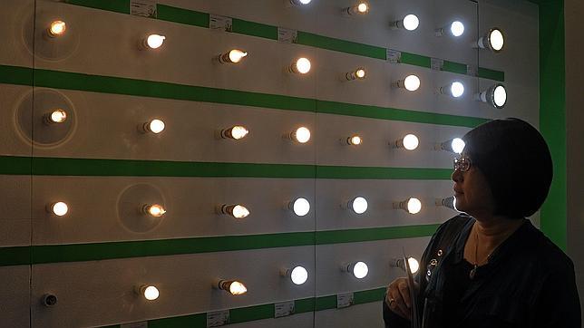 Una mujer observa unas bombillas LED