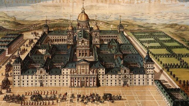 Pintura de la época de la construcción del Monasterio de El Escorial, desde su fachada principal