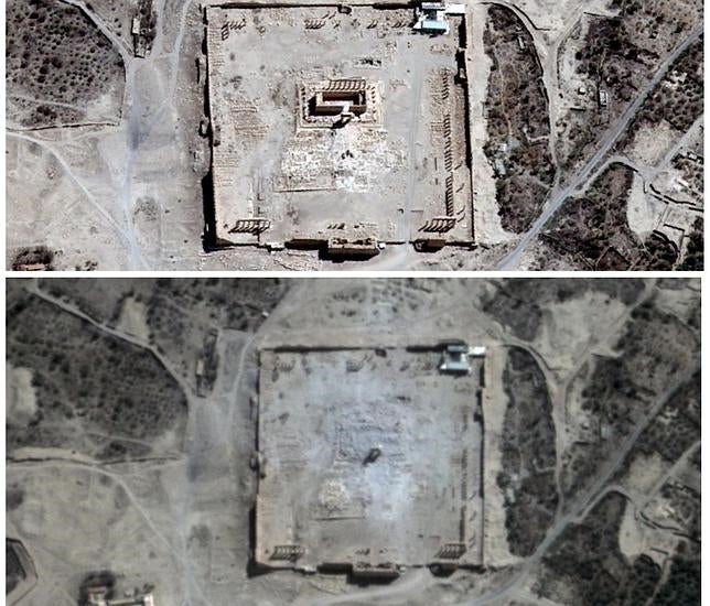 Imagen del templo de Bel totalmente destruido tras el paso de los terroristas de EI