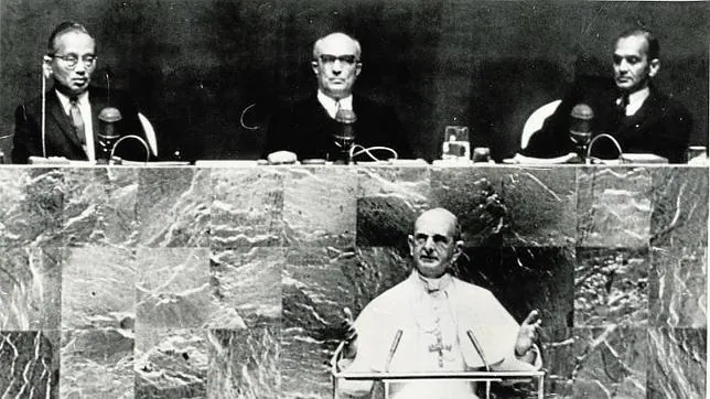 El Papa Pablo VI durante su intervención ante la asamblea general de la ONU en 1965