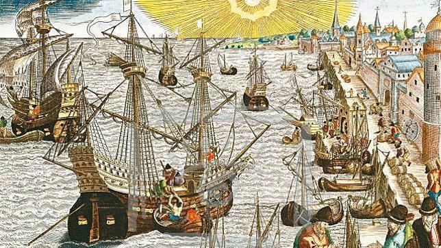 Ilustración que muestra un galeón del siglo XVI