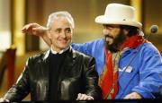 José Careras y Luciano Pavarotti, ayer en Leipzig