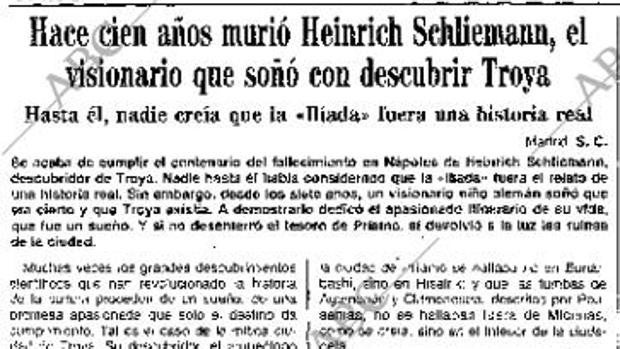 Artículo sobre el célebre arqueólogo que en el siglo XIX descubrió Troya