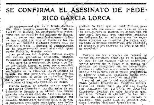 Noticia de la confirmación del asesinato de Lorca, el 8 de septiembre de 1936