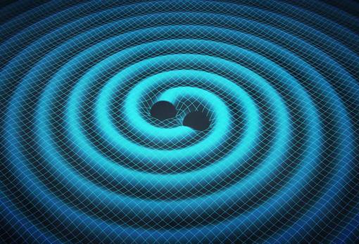 Representación de las ondas gravitacionales generadas en la fusión de agujeros negros