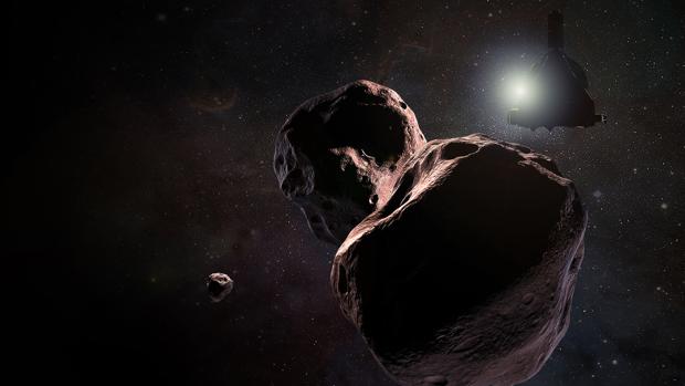 La impresión del artista de la nave espacial New Horizons de la NASA se encontró con el 2014 MU69, un objeto del cinturón de Kuiper que orbita mil millones de millas (1.600 millones de kilómetros) más allá de Plutón, el 1 de enero de 2019.