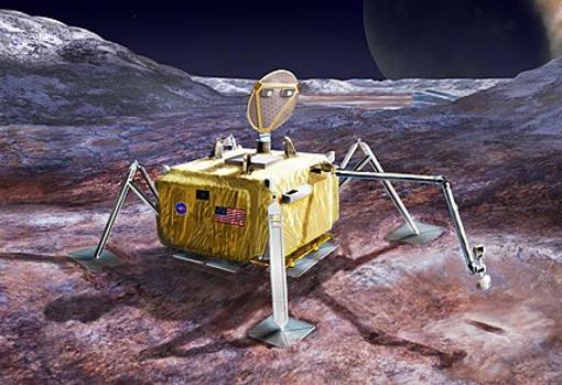 Representación artística de un «lander», aterrizador, en Europa
