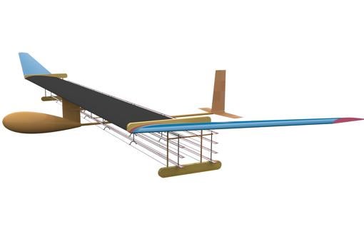 Imagine schematică a avionului, unde puteți vedea cablurile sub aripile