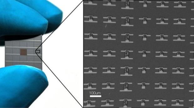 Una oblea de silicio usada para construir miles de nanomáquinas