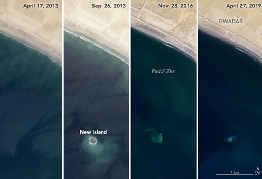 Varias fotografías de satélite de la isla de Zalzala Koh