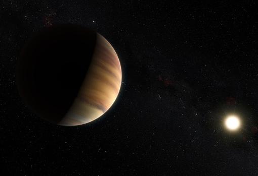 Ilustración del primer exoplaneta descubierto, 51 Pegasi b