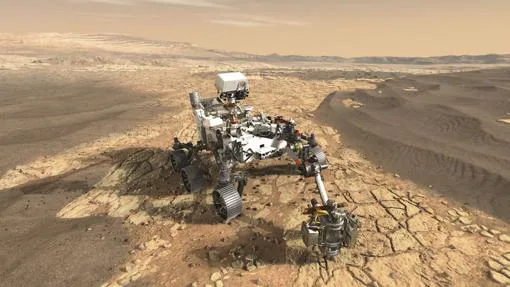 Representación del rover «Mars 2020», lanzado en 2020. Es muy similar al «Curiosity» pero va equipado con un brazo y un pequeño taladro