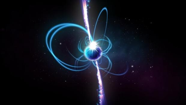 Recreación de cómo se vería el objeto si fuera un magnetar, una estrella de neutrones increíblemente magnética