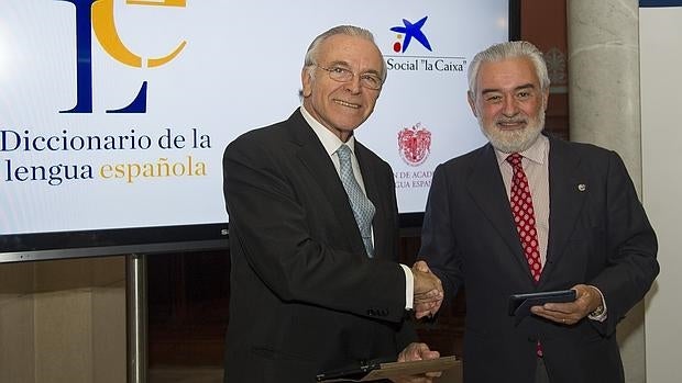 Dario Villanueva y el Presidente de la Fundacion la Caixa Isidro Faine presentan la plataforma On Line del diccionario de la RAE.