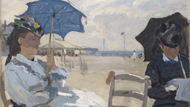 «La playa de Trouville» (1870), de Monet. Detalle