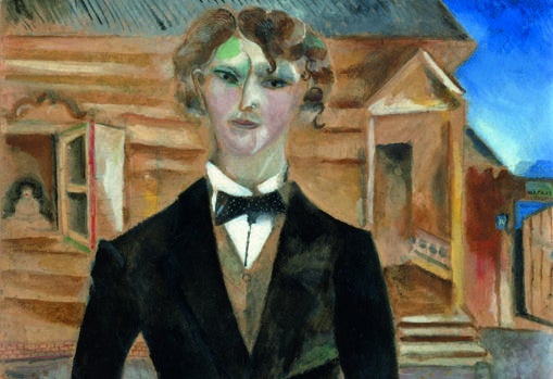 «Autorretrato delante de la casa», 1914, de Marc Chagall. Detalle. Colección particular