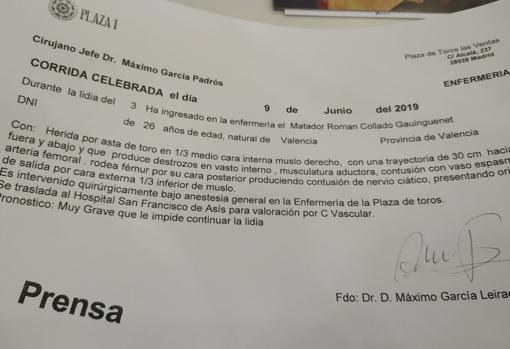 Imagen del parte médico