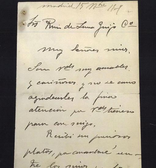 Carta de Sorolla al ceramista Ruiz de Luna
