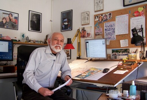 The cartoonist Jan, at his work desk