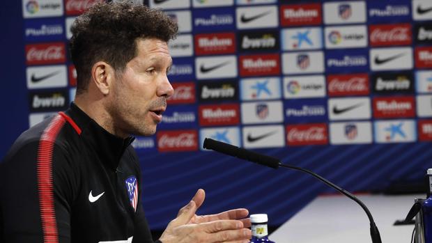 Diego Simeone, durante la rueda de prensa en Majadahonda