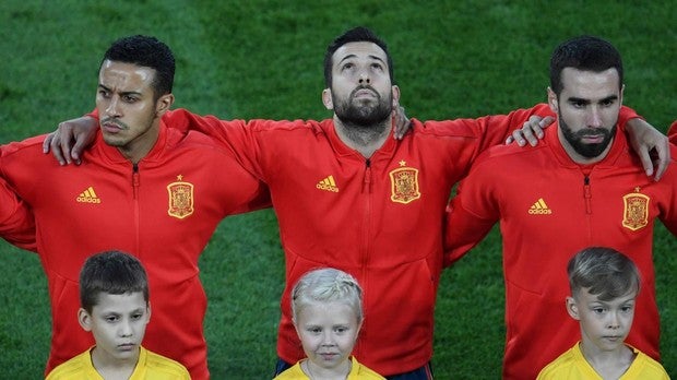 La selección española antes de comenzar uno de los partidos del Mundial de Rusia 2018