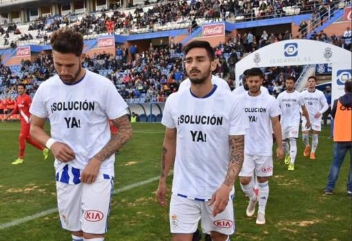 Los jugadores del Recre ya protestaron hace una semana en el Colombino