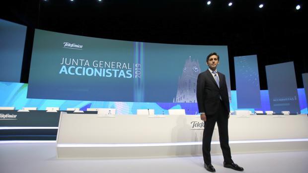 El presidente de Telefónica, José María Alvarez-Pallete, durante la última junta del grupo