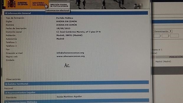 Registro de partidos, del Ministerio del Interior