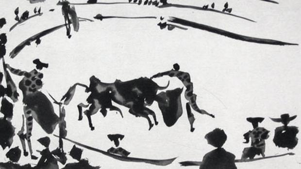 Una de las aguatintas de inspiración taurina realizadas por Picasso