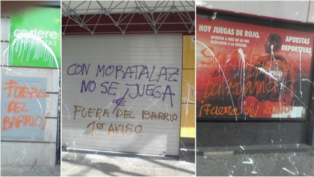Varias de las pintadas que han aparecido en los locales de apuestas de Moratalaz