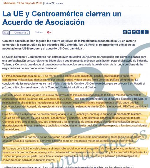 Nota oficial publicada por dos medios en mayo de 2010