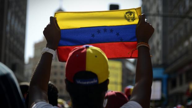 Venezolanos durante una manifestación en Madrid en contra del régimen de Nicolás Maduro