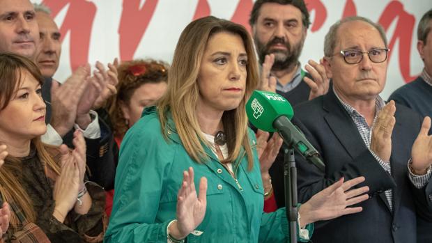 La líder del PSOE-A, Susana Díaz, ayer en rueda de prensa tras el resultado electoral