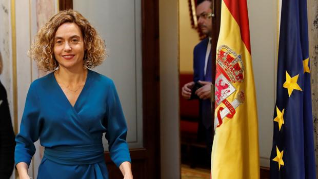 La presidenta del Congreso, Meritxell Batet, durante la rueda de prensa ofrecida ayer en el Congreso