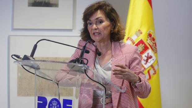 Carmen Calvo, durante su intervención en el acto de presentación de la nueva web del BOE