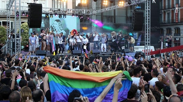 Escenario, el año pasado, situado en la plaza de Pedro Zerolo durante el Orgullo