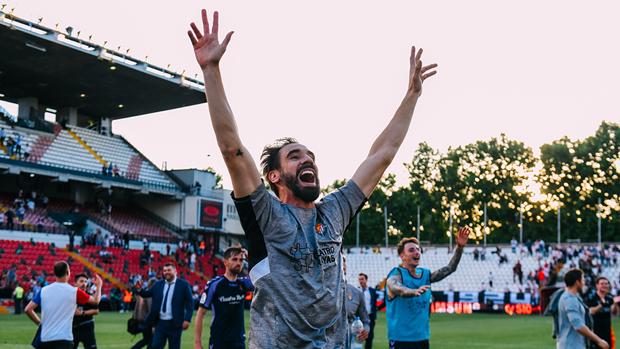 Borja Fernández, durante la celebración de la permanencia en Primera División