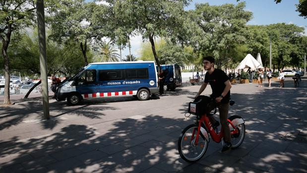 Furgones policiales, este lunes en el paseo Juan de Borbón para evitar la presencia de manteros