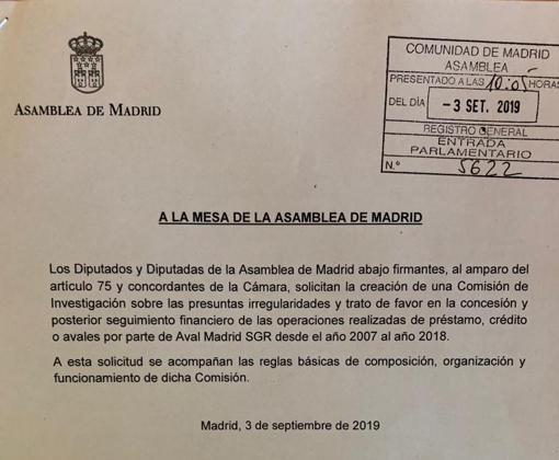 Petición sobre la comisión de investigación registrada por la oposición