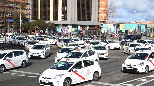 Taxistas de Madrid, durante una protesta
