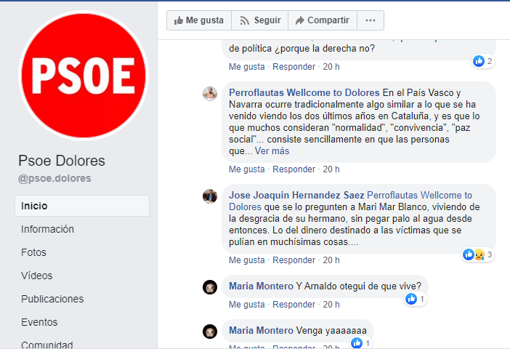 Comentario del alcalde de Dolores en el muro de Facebook del PSOE de Dolores (Alicante)