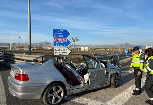 Lugar del accidente mortal, en los accesos a Alicante